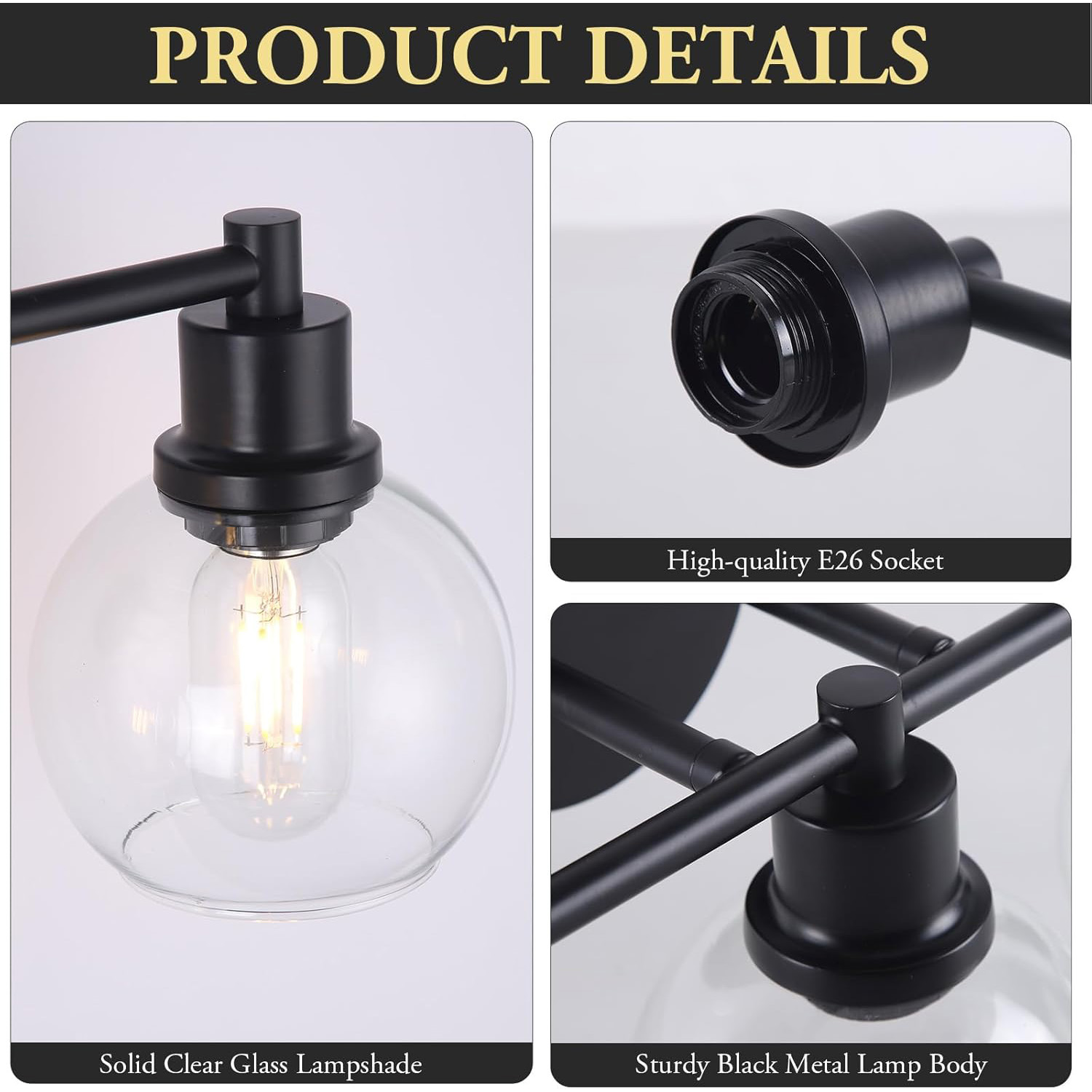 Modern 3-Light Glass Bathroom Sconces | 3 Light Bathroom Vanity Light ...